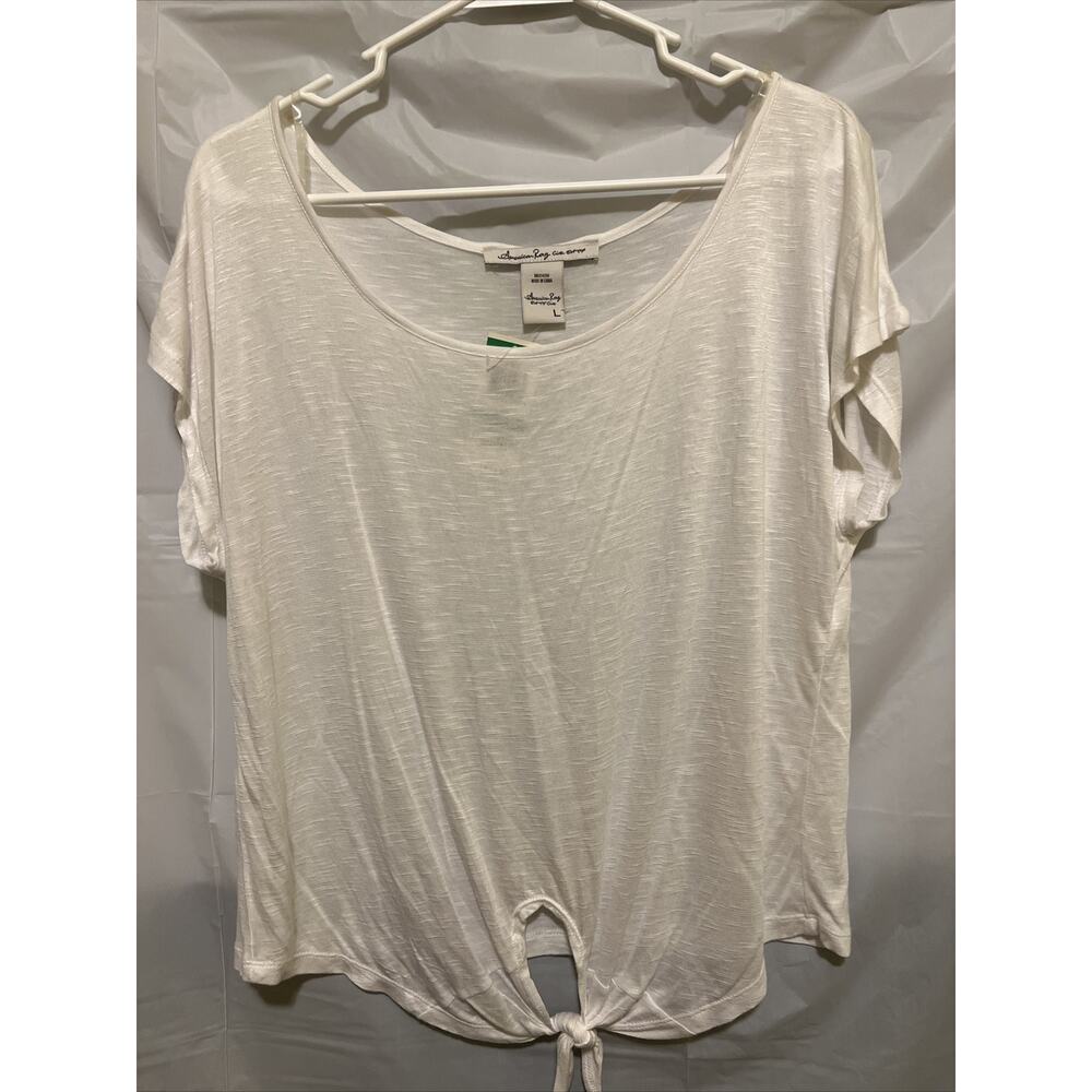 NEW American Rag Juniors White Short Sleeve Tie Front Top Size L